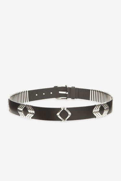 Tehora 송아지 가죽 벨트 - Black and silver - Woman - 5