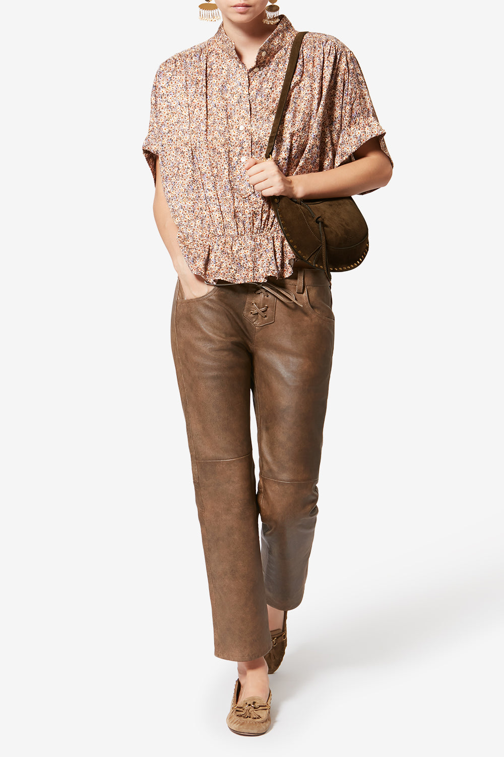 Oskan moon suede calfskin baguette handbag - Bronze - Woman - 8