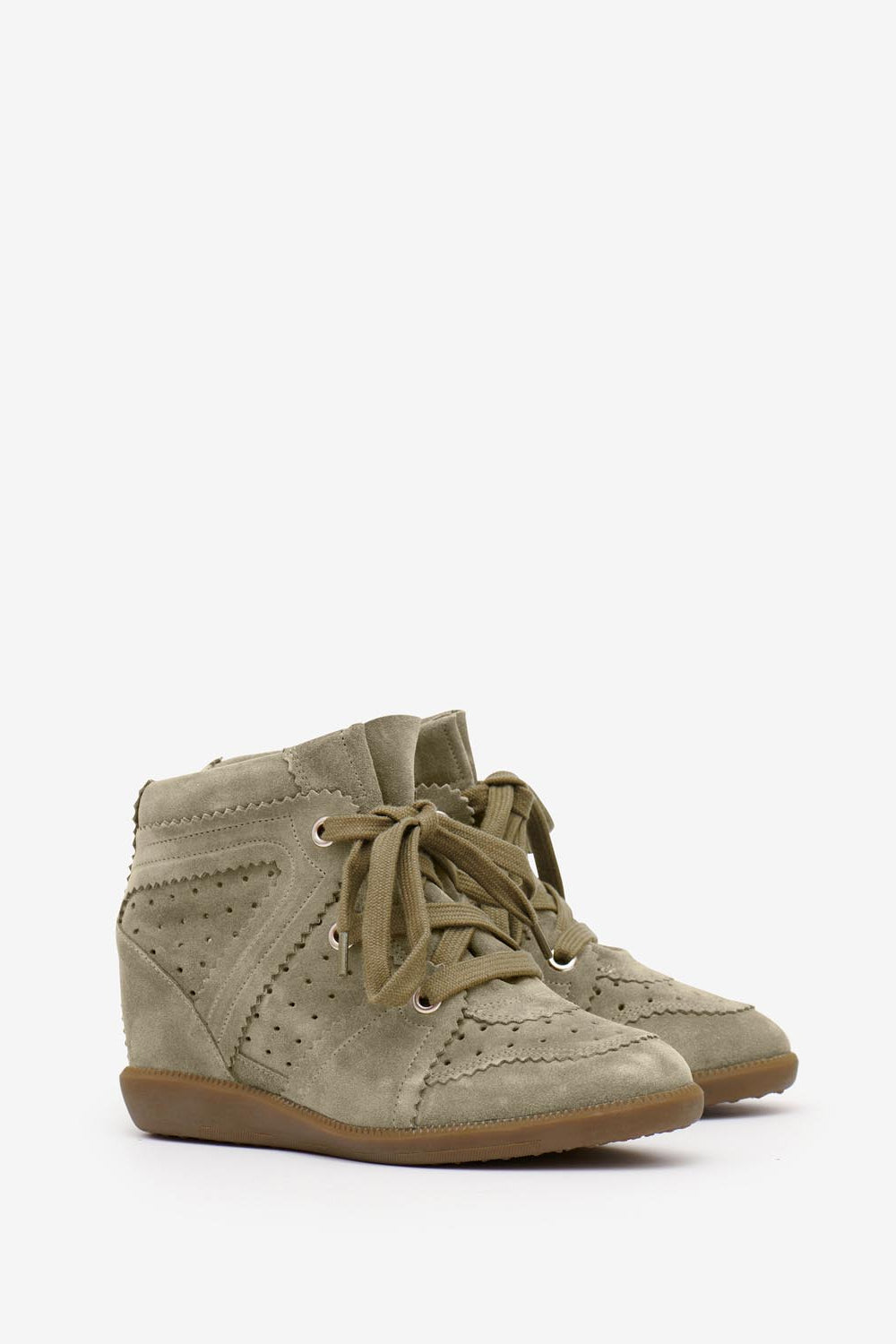 Bobby suede calfskin leather wedge sneakers - Taupe - Woman - 3