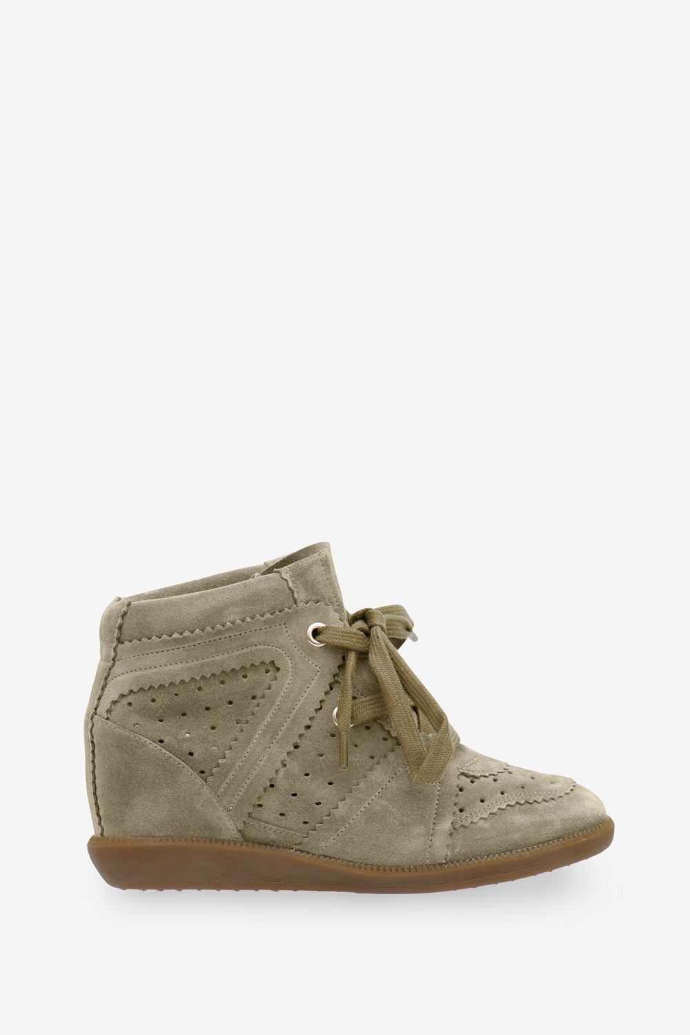 Bobby suede calfskin leather wedge sneakers - Taupe - Woman - 1