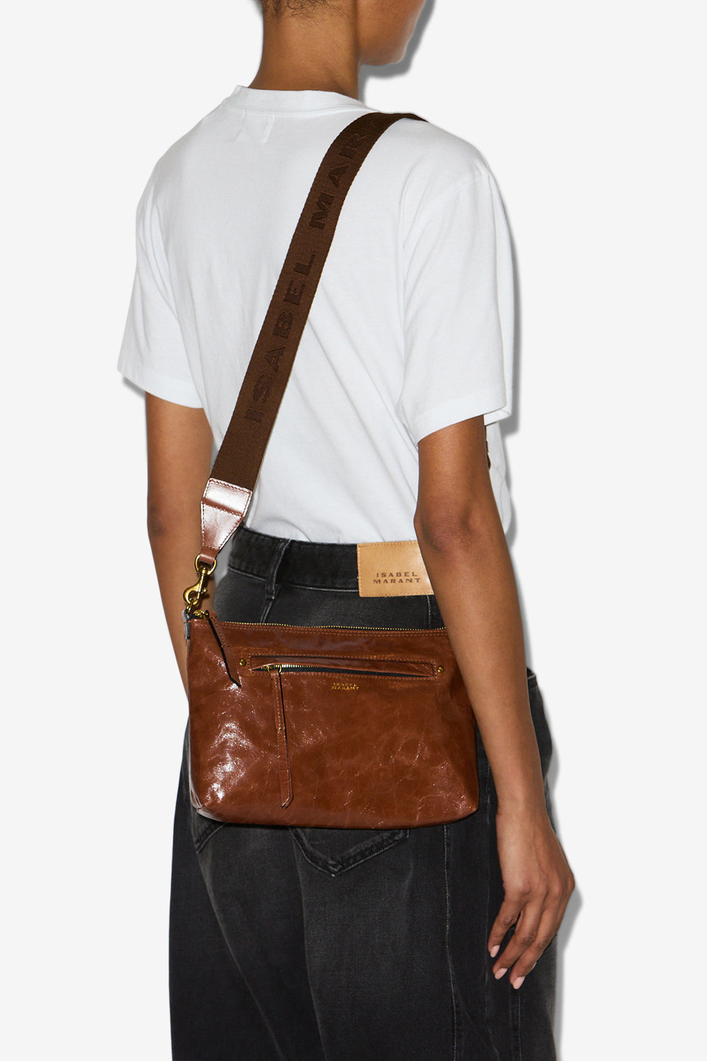 Nessah shiny leather shoulder bag - Chocolate - Woman - 3