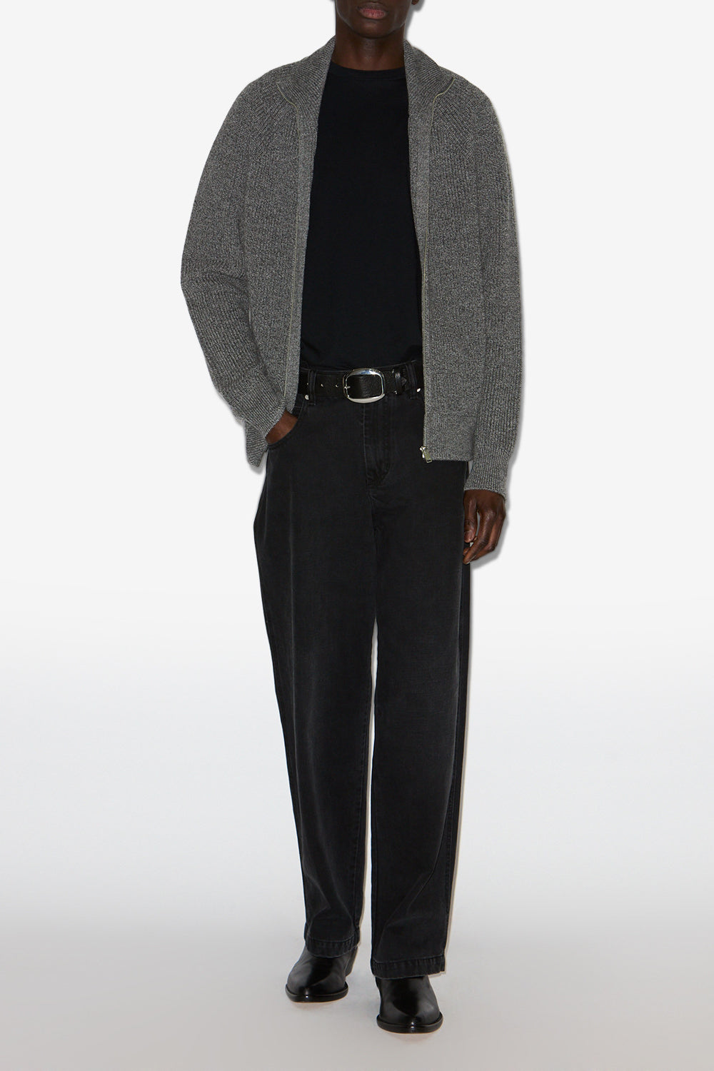 Cardigan zippé benett en laine côtelée - Gris foncé - Man - 2