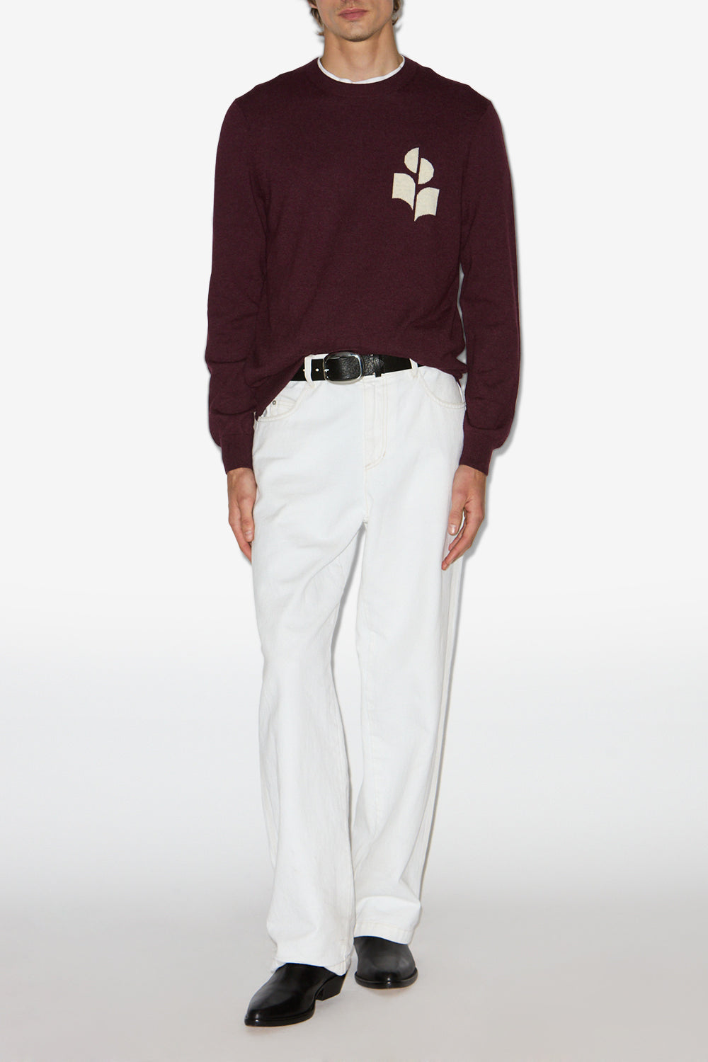 Pull evans à logo en laine et coton - Bordeaux - Man - 1
