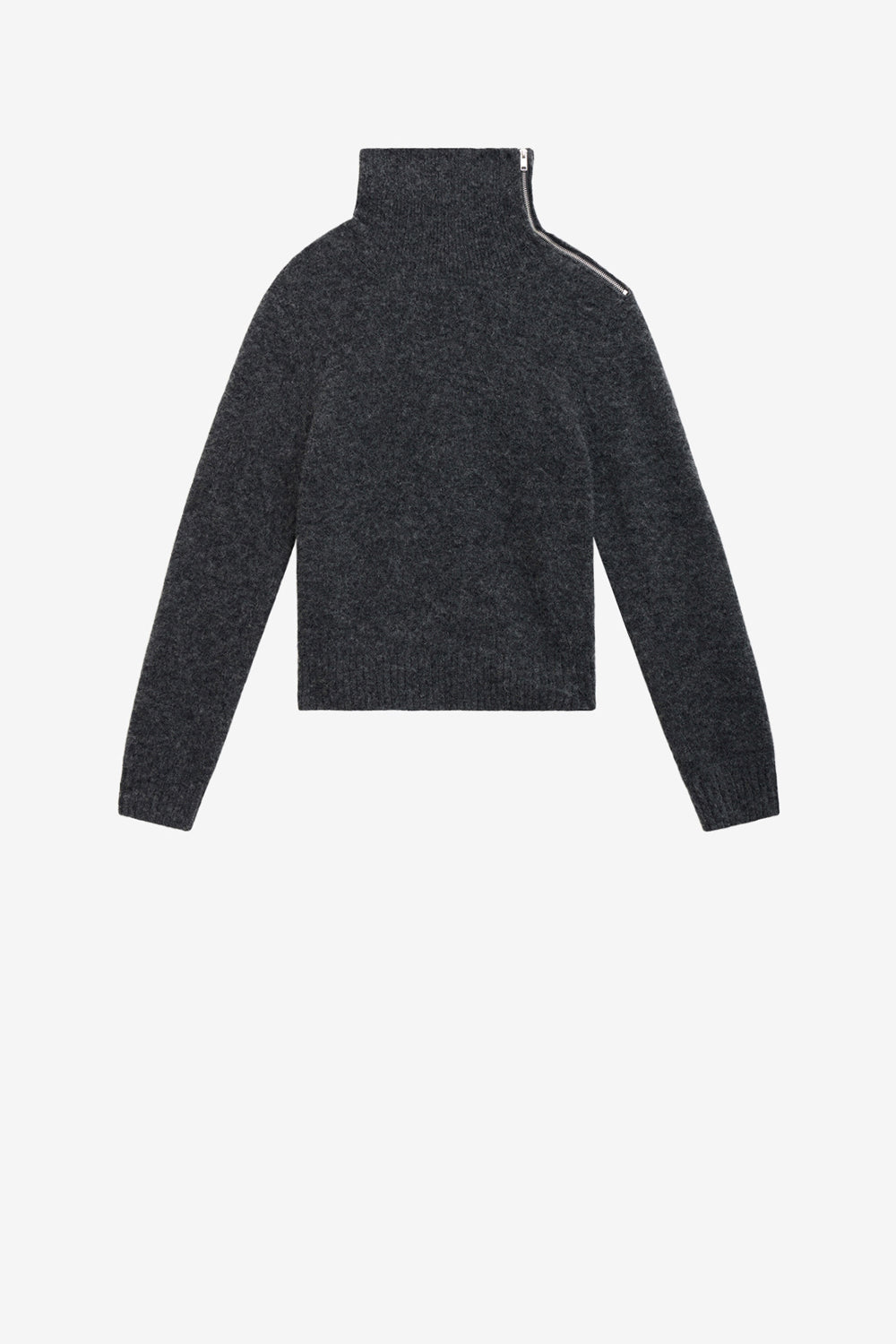 Pull aliocha en maille alpaga unie à col montant - Gris foncé - Man - 1