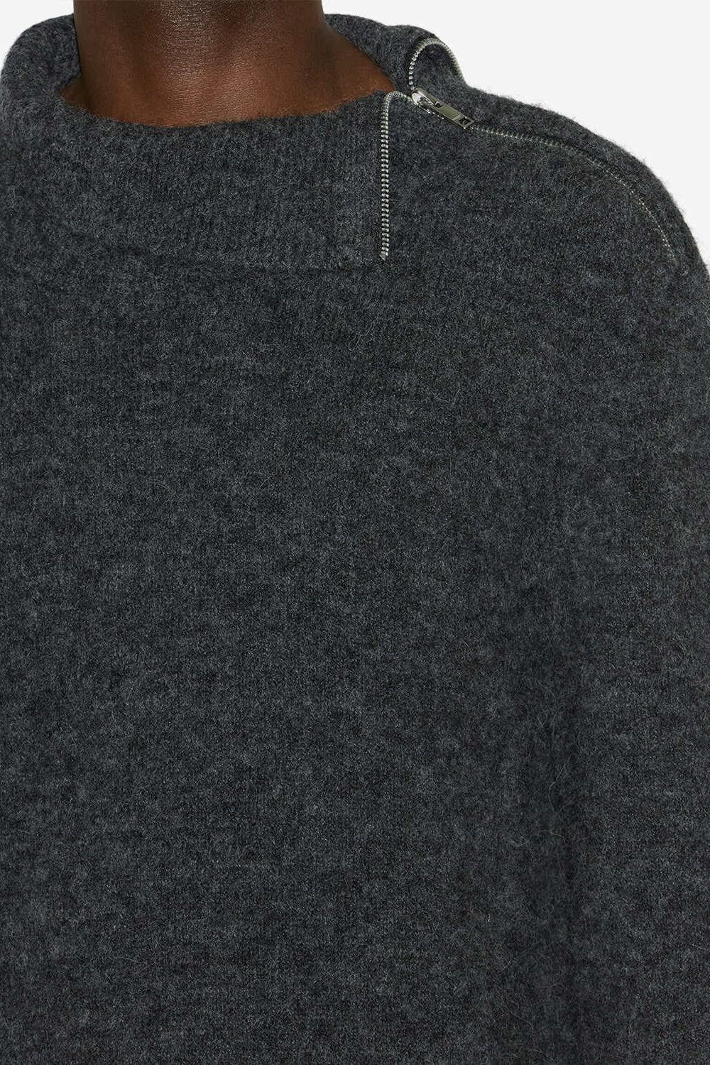 Pull aliocha en maille alpaga unie à col montant - Gris foncé - Man - 3