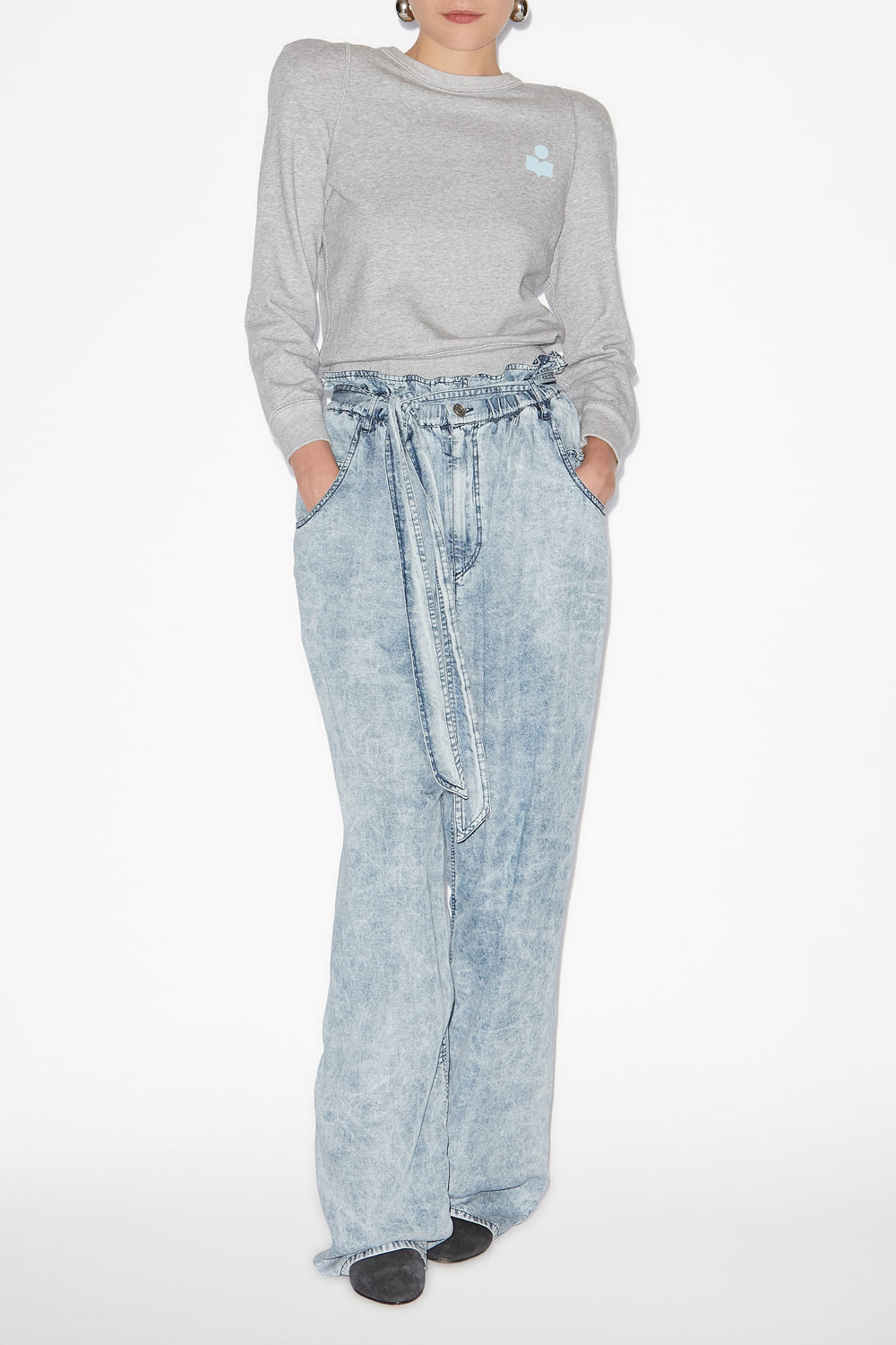 Sweatshirt prissa en coton à épaules structurées - Gris-bleu glacier - Woman - 2