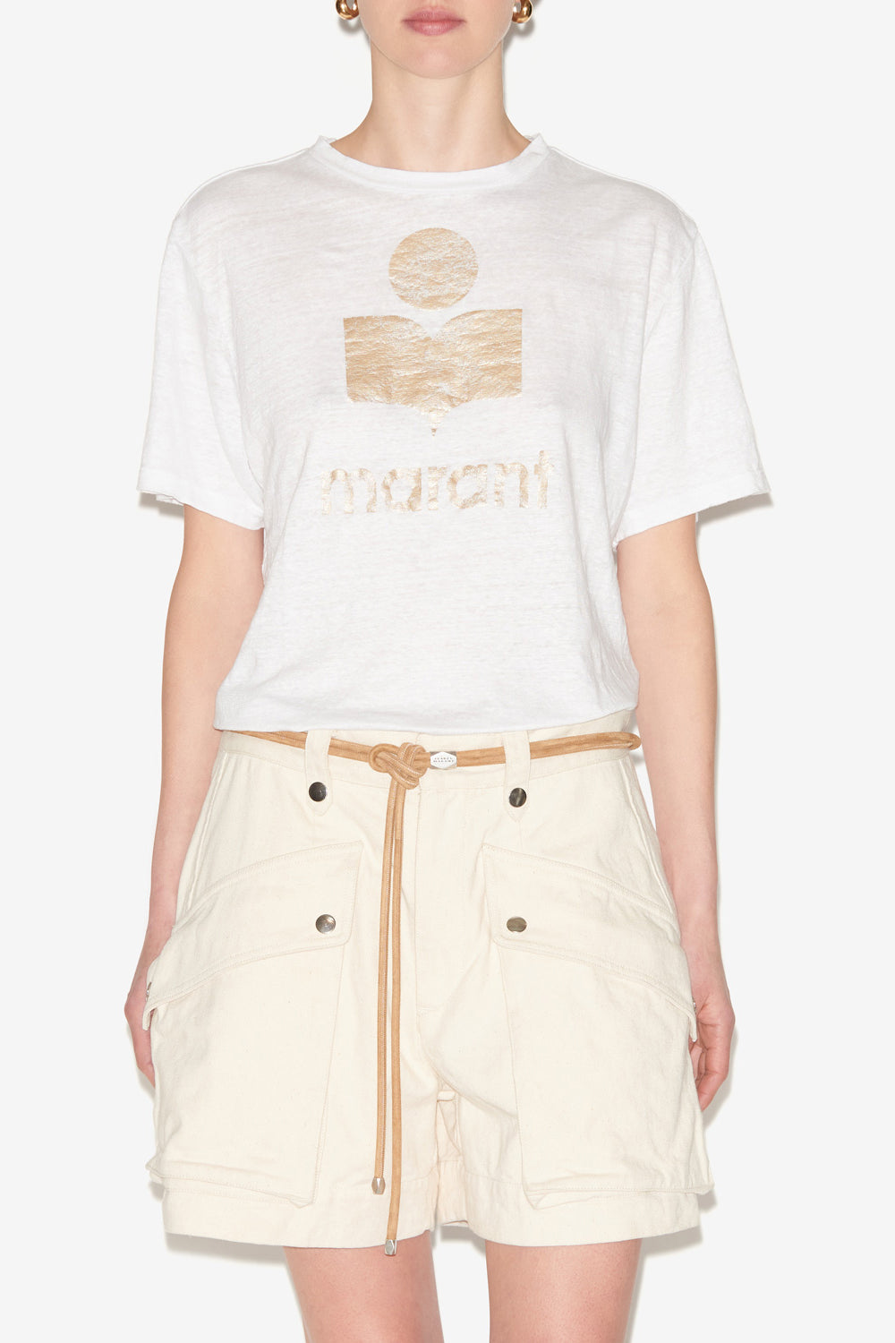 Koldi linen logo t-shirt - White-light gold - Woman - 4