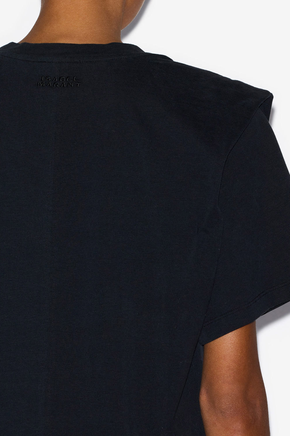 Zelitos plain-colored cotton t-shirt with shoulder pads - Black - Woman - 3