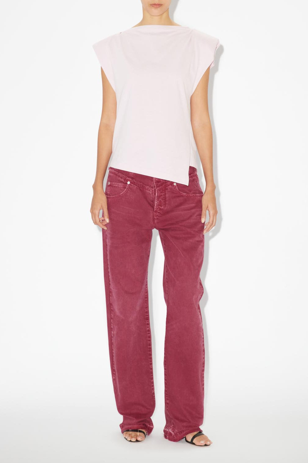 T-shirt asymétrique en coton uni sebani - Rose clair - Woman - 3