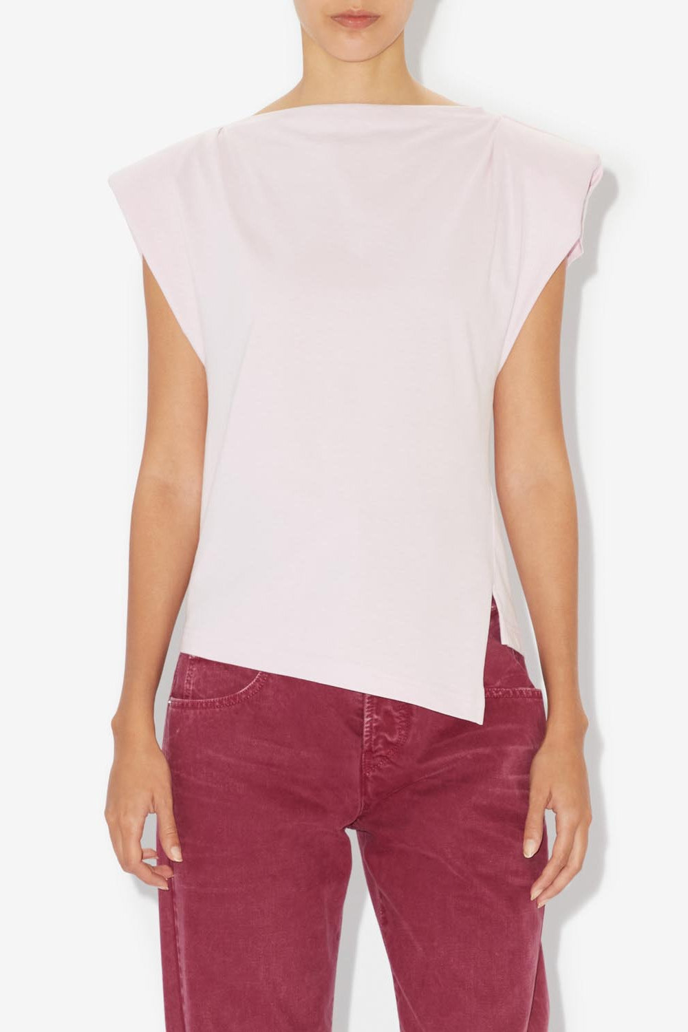 T-shirt asymétrique en coton uni sebani - Rose clair - Woman - 5