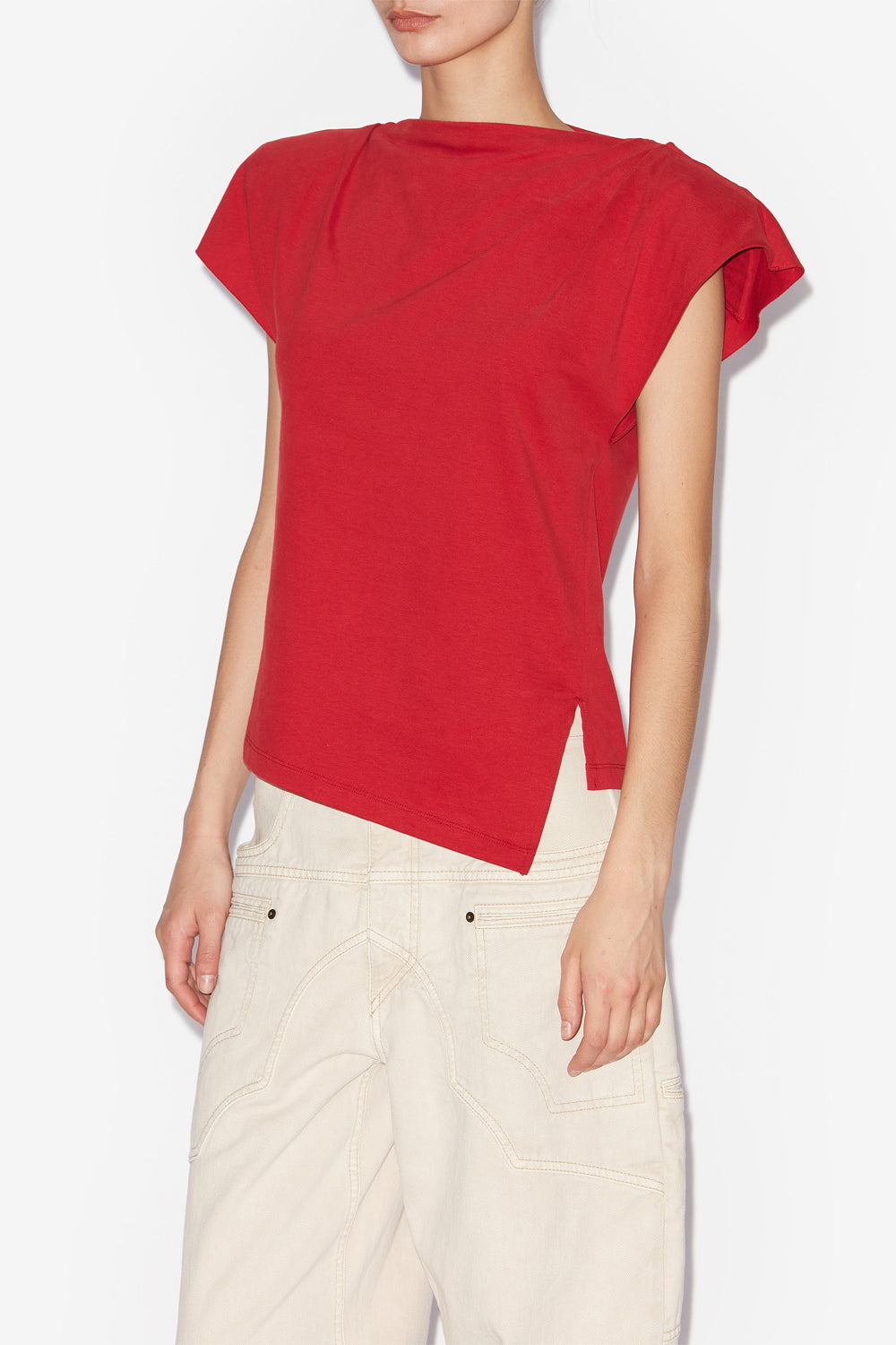 T-shirt asymétrique sebani en coton uni - Rouge - Woman - 4