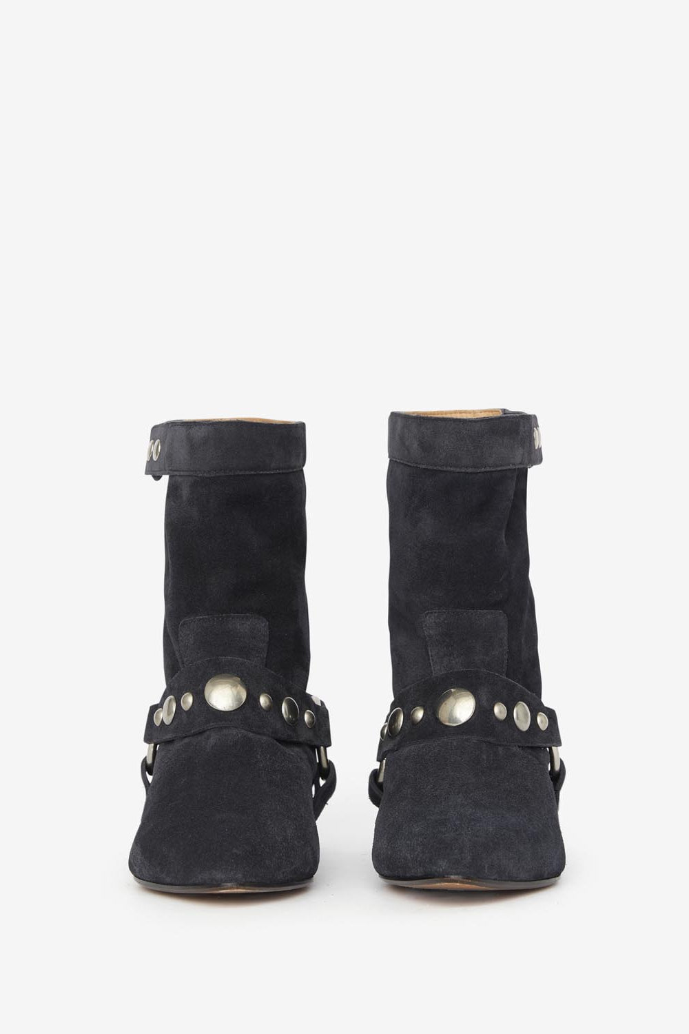 Boots plates en cuir de veau velours stania - Noir délavé - Woman - 4