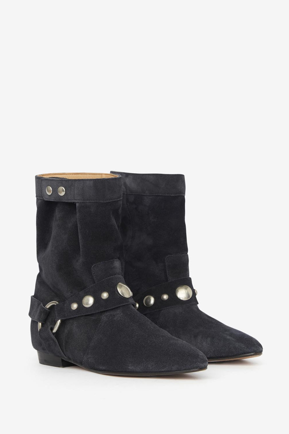 Boots plates en cuir de veau velours stania - Noir délavé - Woman - 3