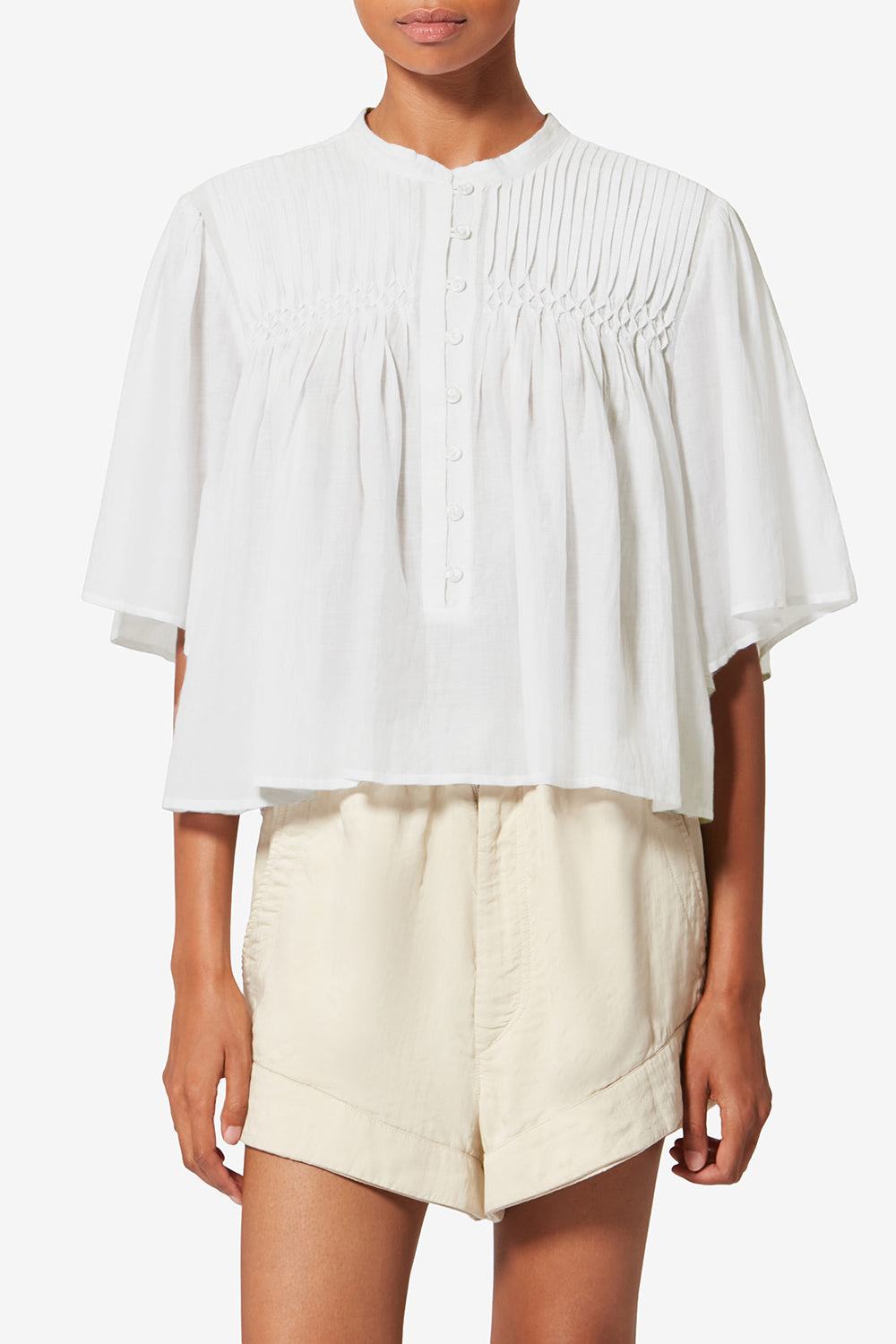 Destiny smocked cotton voile top - White - Woman - 4