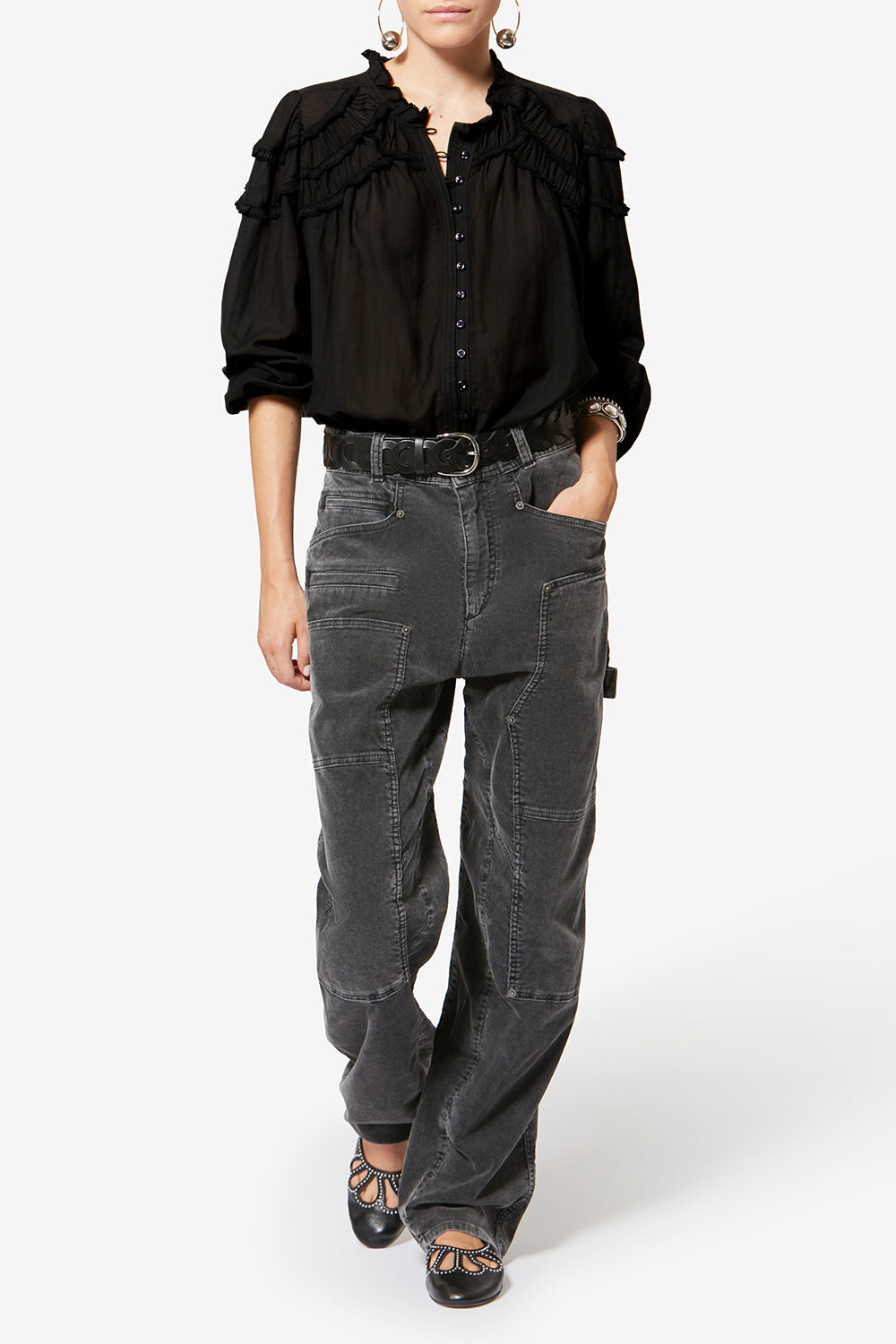 Blouse en coton froncé christa - Noir - Woman - 2