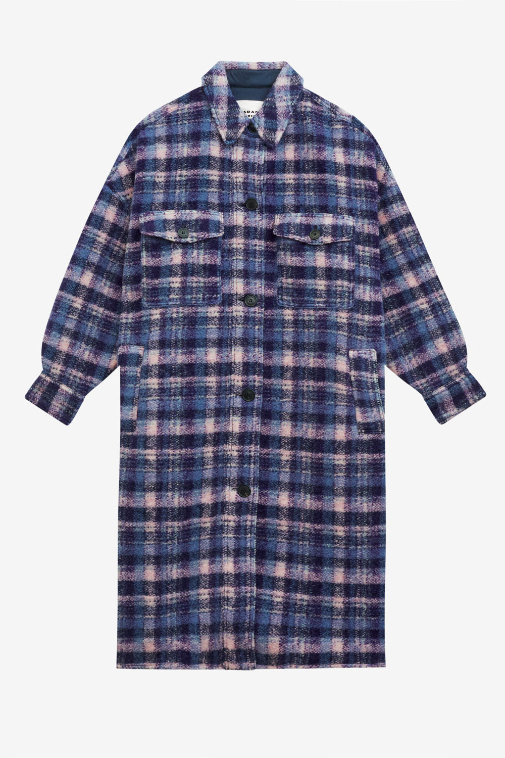 Fontizi long checkered wool blend coat - Lilac-navy - Woman - 1