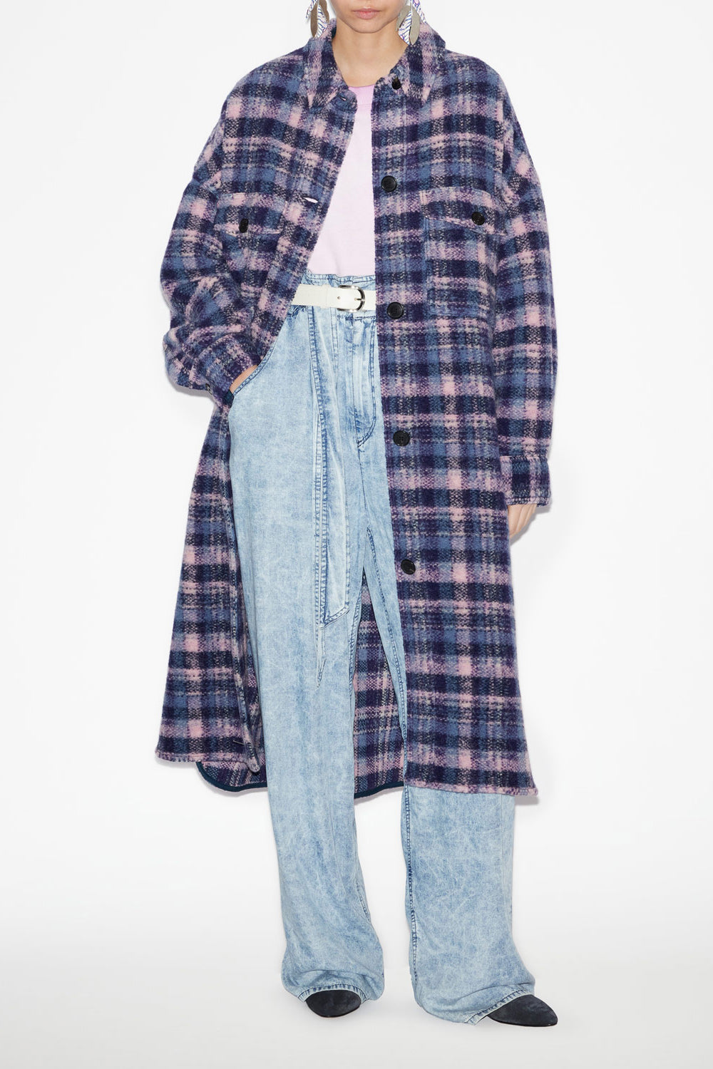 Fontizi long checkered wool blend coat - Lilac-navy - Woman - 2