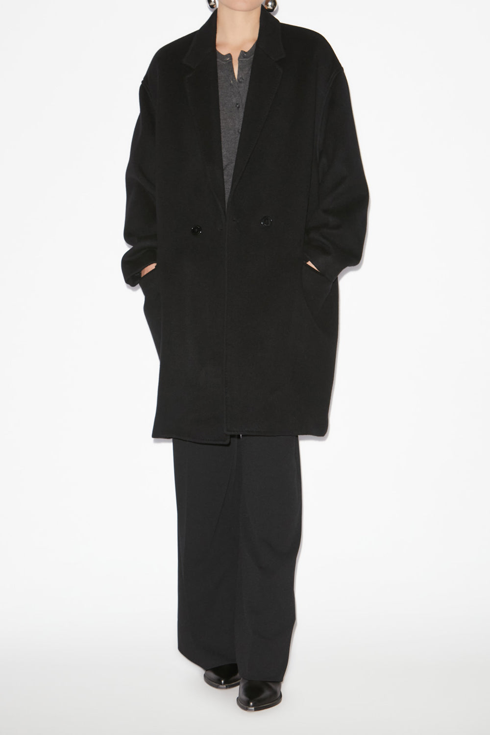 Manteau efegozi en laine et cachemire uni - Noir - Woman - 2