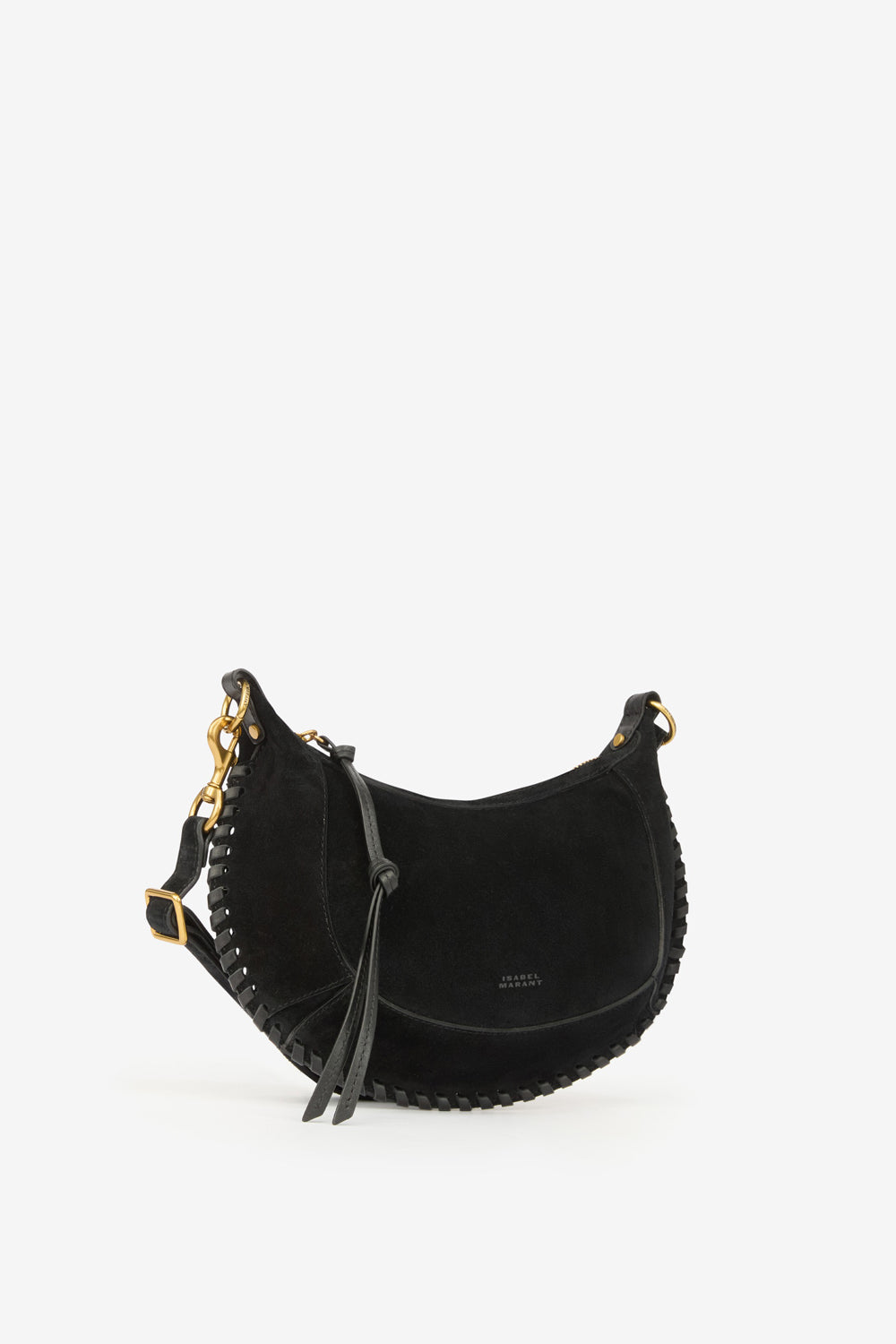 Oskan moon shoulder bag in braided suede calfskin leather - Black - Woman - 4