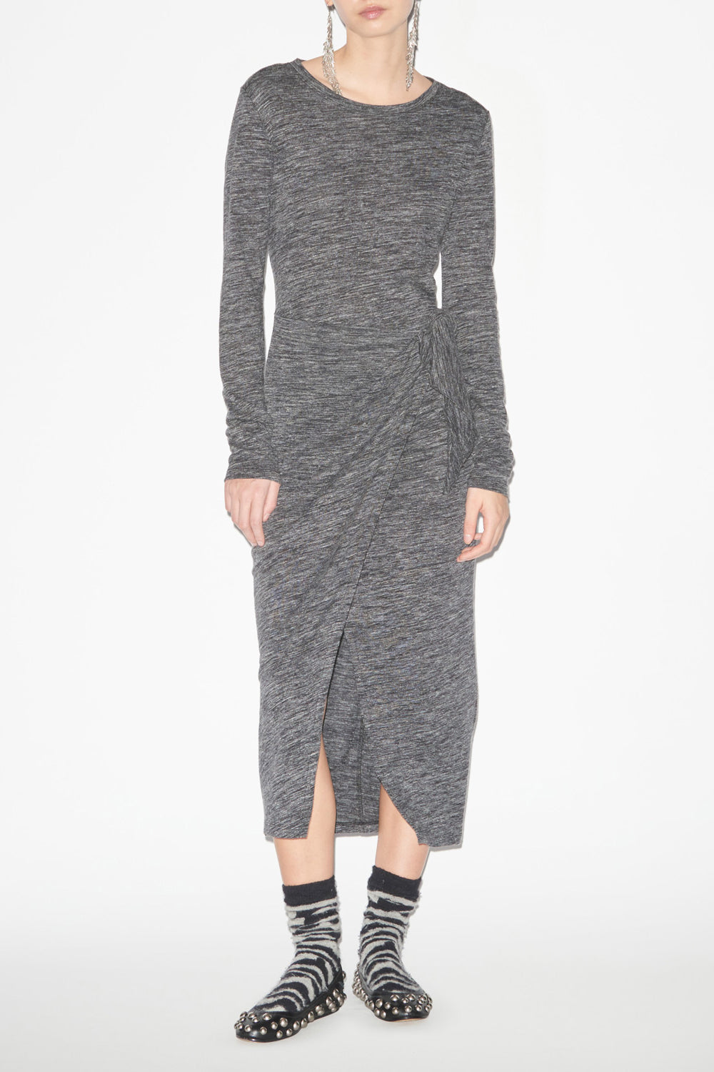 Robe lisy drapée en jersey uni - Anthracite - Woman - 2