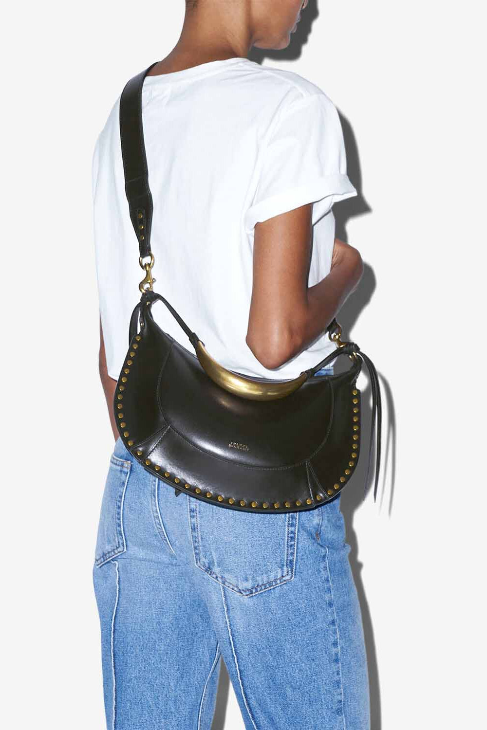 Borsa da portare a mano e a spalla in pelle di vitello naoko - Black and gold - Woman - 2