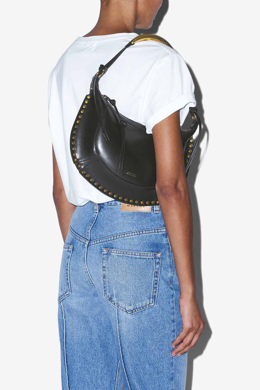 Borsa da portare a mano e a spalla in pelle di vitello naoko - Black and gold - Woman - 7