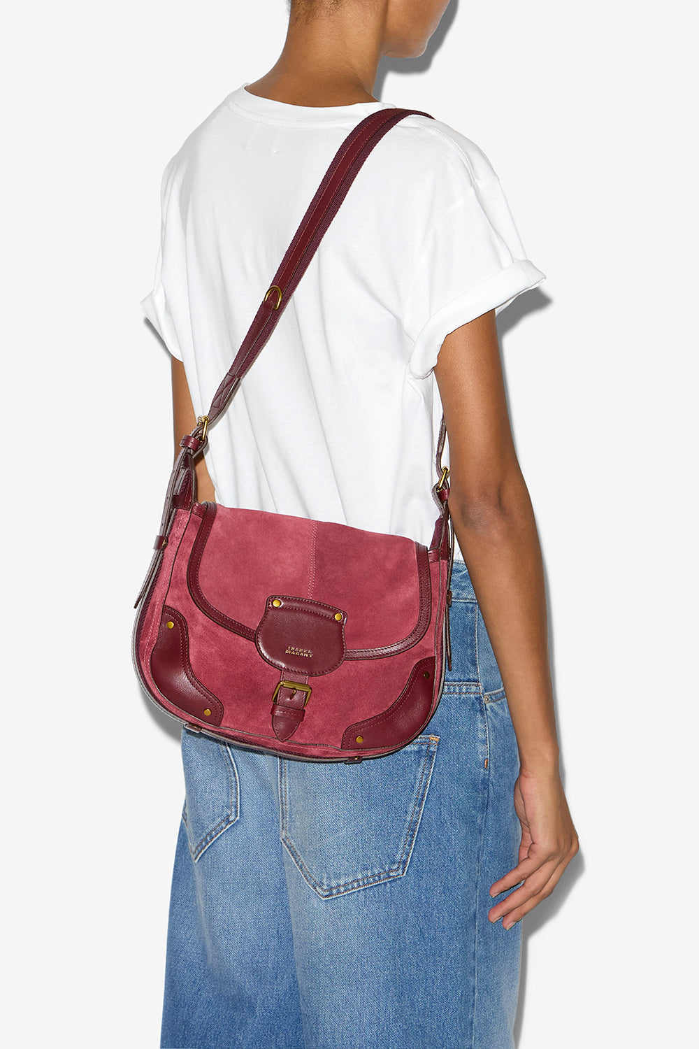 Sierra s suede calfskin leather messenger bag - Berry - Woman - 2