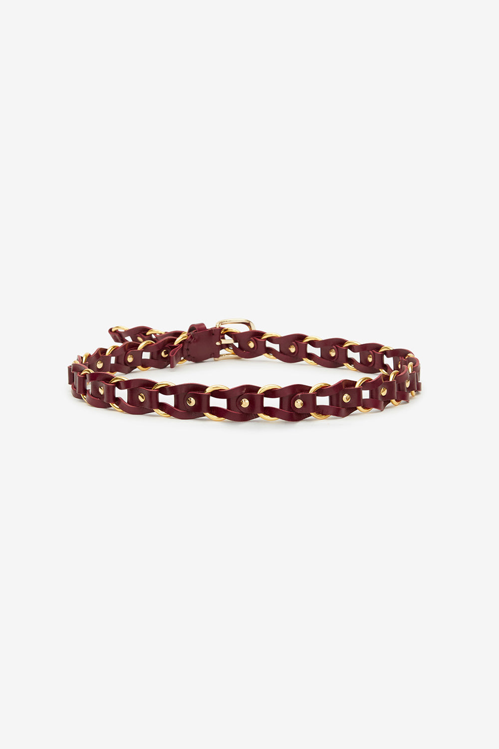 Bali interwoven leather and metal belt - Burgundy-gold - Woman - 2