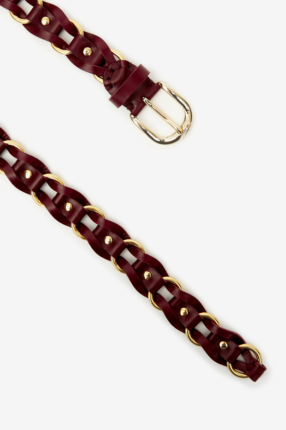 Bali interwoven leather and metal belt - Burgundy-gold - Woman - 3