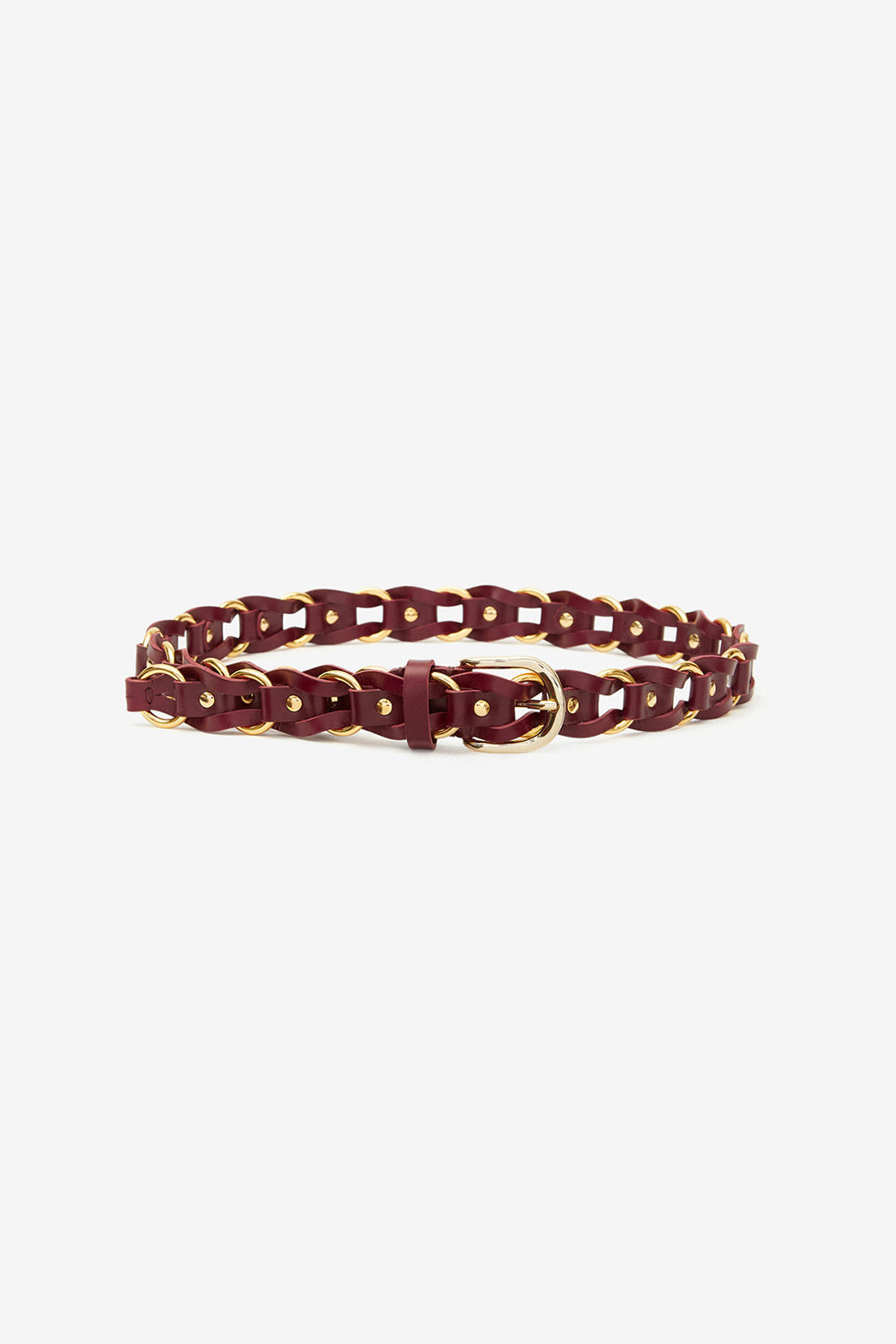 Bali interwoven leather and metal belt - Burgundy-gold - Woman - 1