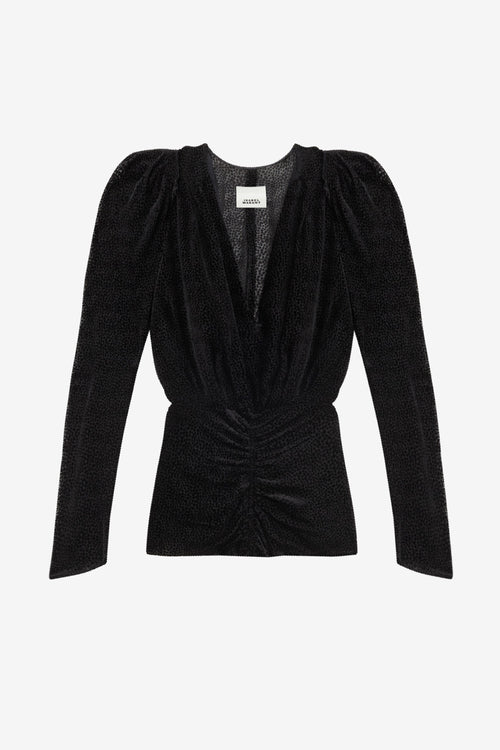 Bluse marlin aus samt-dévoré - Schwarz - Woman