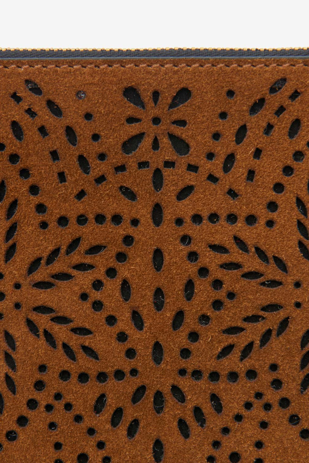 Flat pouch fringed leather clutch bag - Cognac - Woman - 3