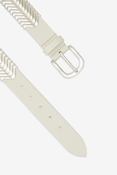 Tehora leather bucle belt - Chalk-silver - Woman - 8