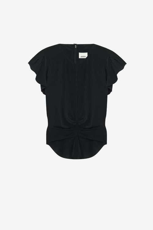 Top tullya a tinta unita con plissettatura - Nero - Woman