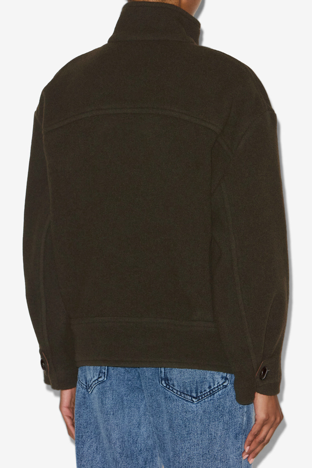 Manteau court hanis en laine mélangée   - Foncé kaki - Woman - 5