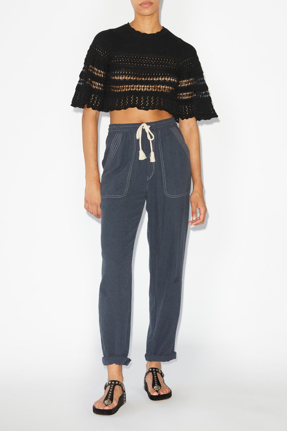 Frizy crochet knit cropped top - Black - Woman - 2