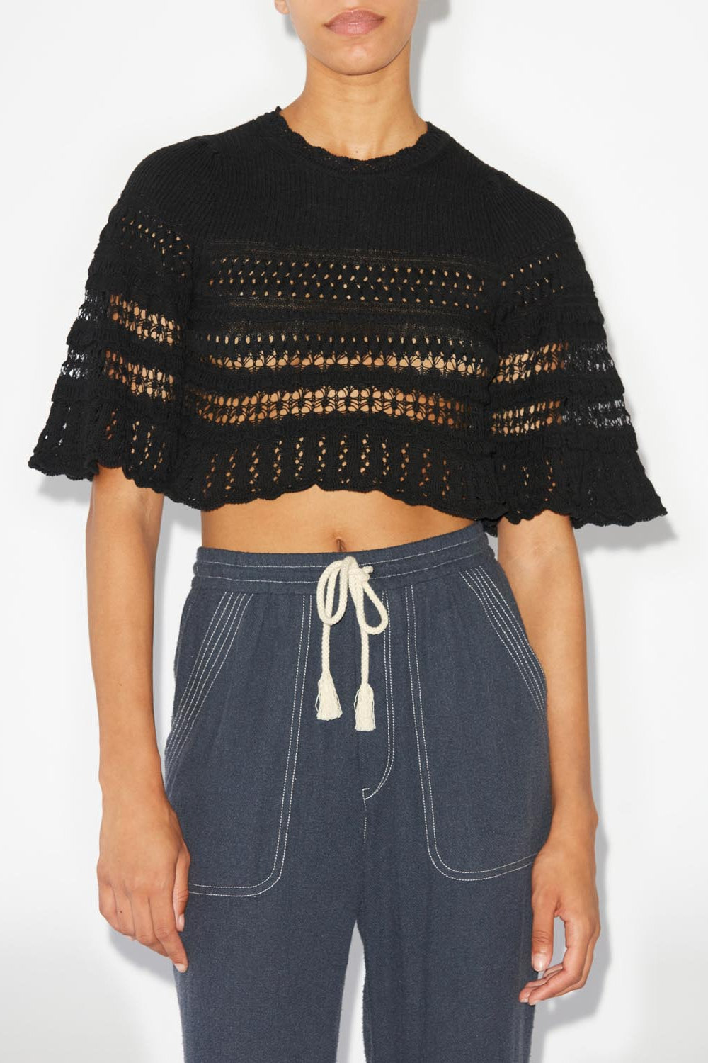 Frizy crochet knit cropped top - Black - Woman - 4