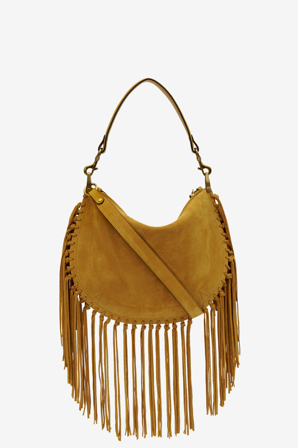 Oskan hobo zip fringed suede calfskin leather handbag - Saffron - Woman - 3