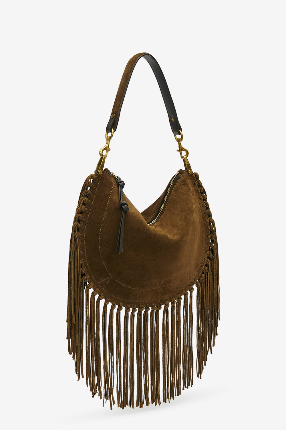 Oskan hobo zip fringed suede calfskin leather handbag - Bronze - Woman - 5