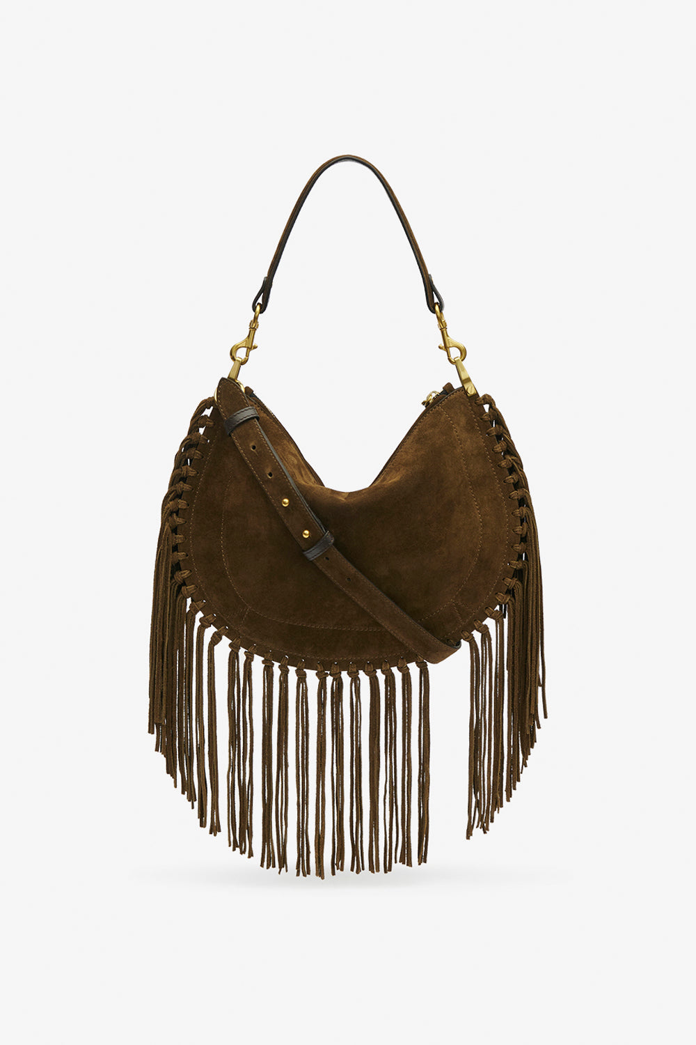 Oskan hobo zip fringed suede calfskin leather handbag - Bronze - Woman - 3