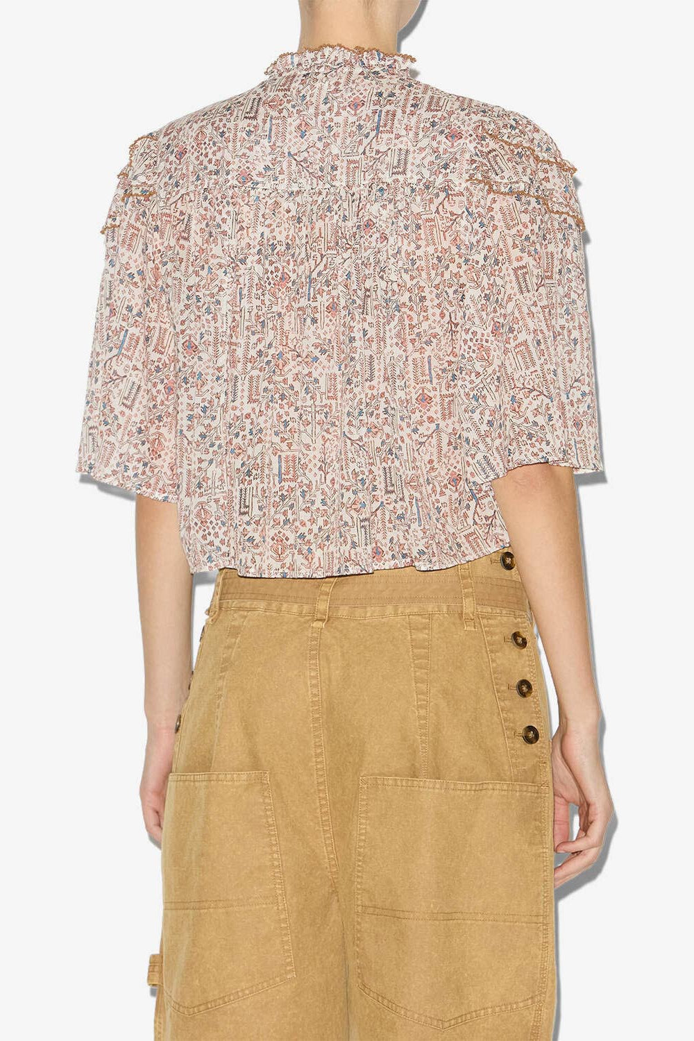 Carmen printed and gathered cotton voile top - Ecru - Woman - 4