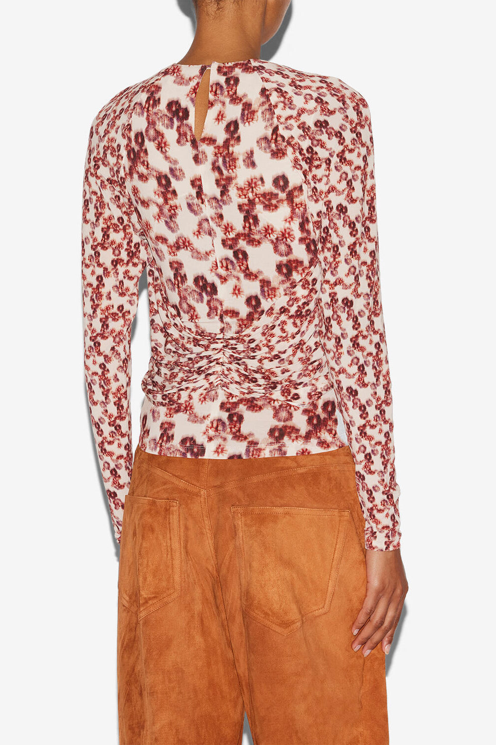 Top gaetane en jersey drapé et imprimé - Rouge grenat - Woman - 4