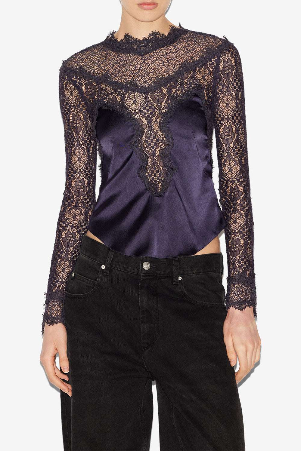 Top diem en satin et dentelle - Noir - Woman - 4