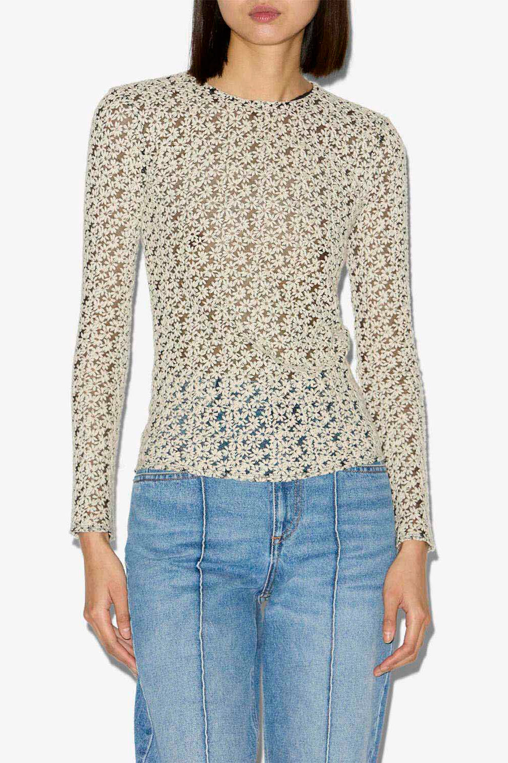 Top soline en tulle brodé - Écru et noir - Woman - 3
