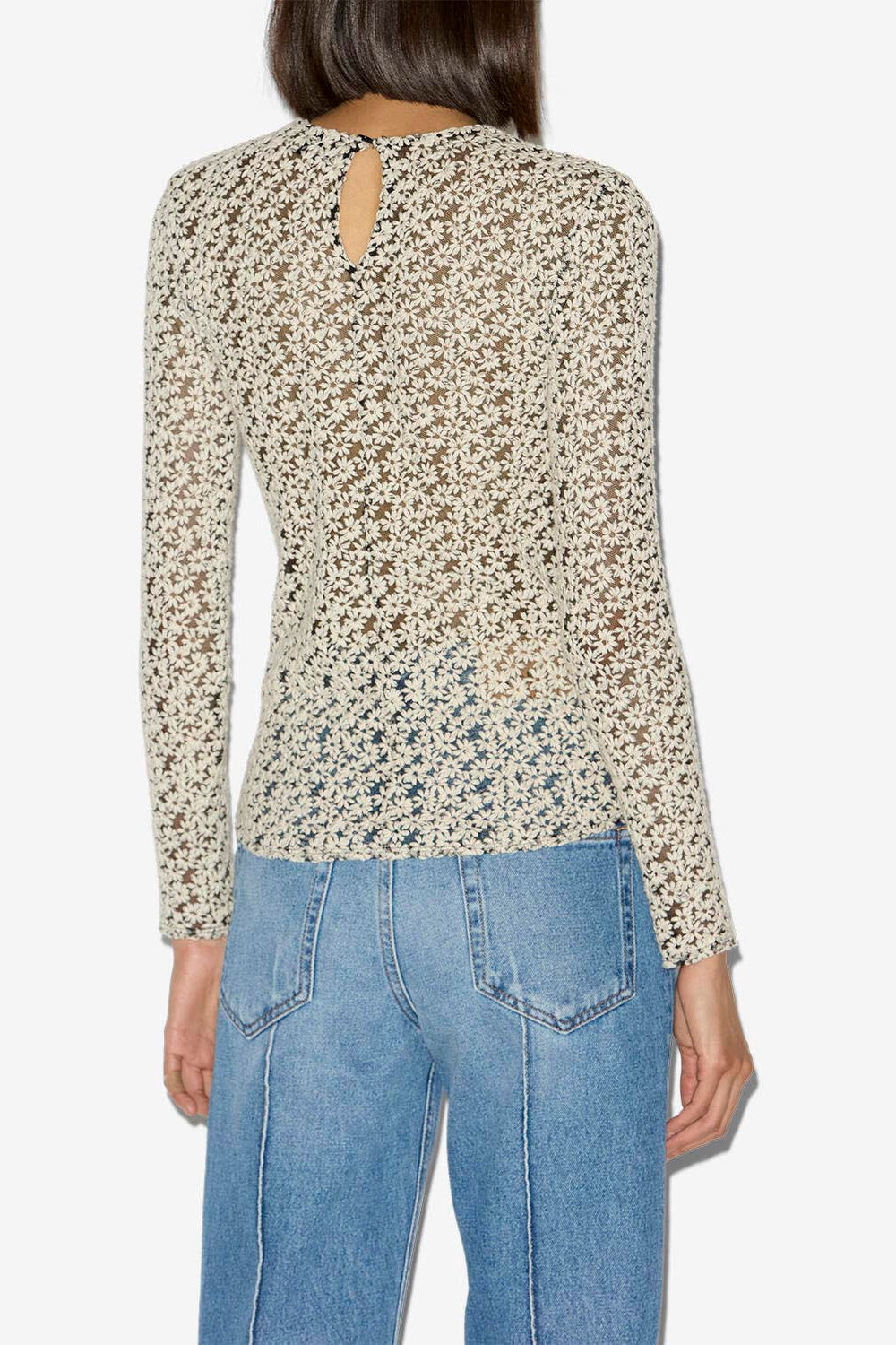 Top soline en tulle brodé - Écru et noir - Woman - 4