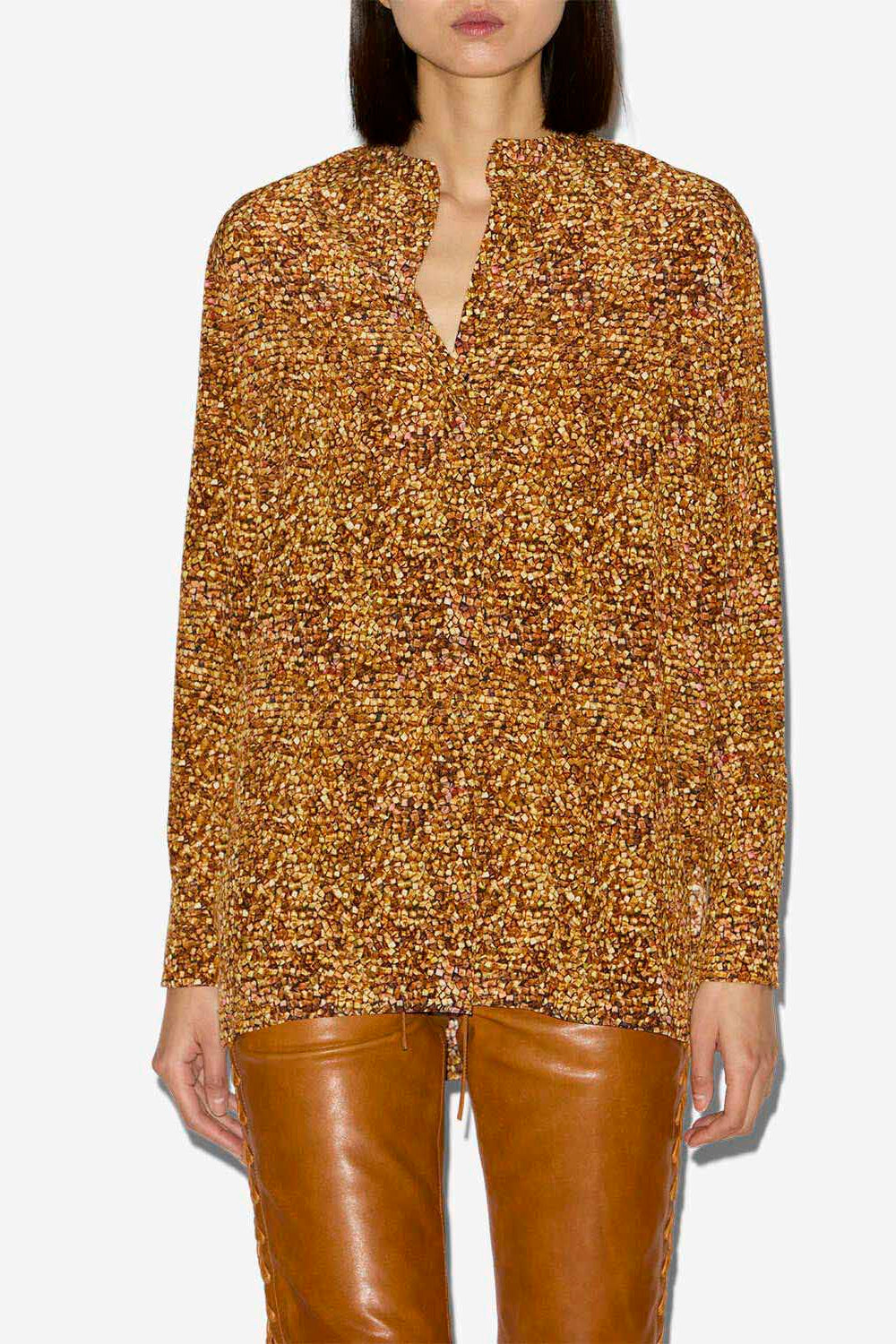 Blouse sima en soie imprimée  - Ocre - Woman - 3