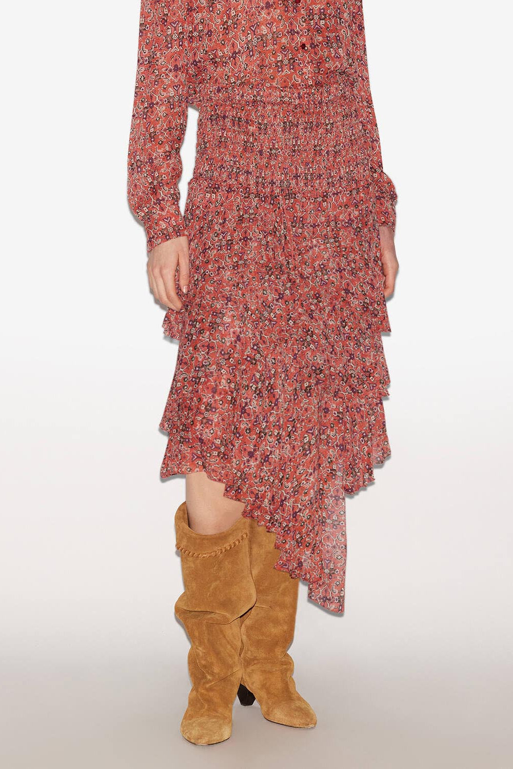 Jupe midi brigitte imprimée à volants - Orange - Woman - 3