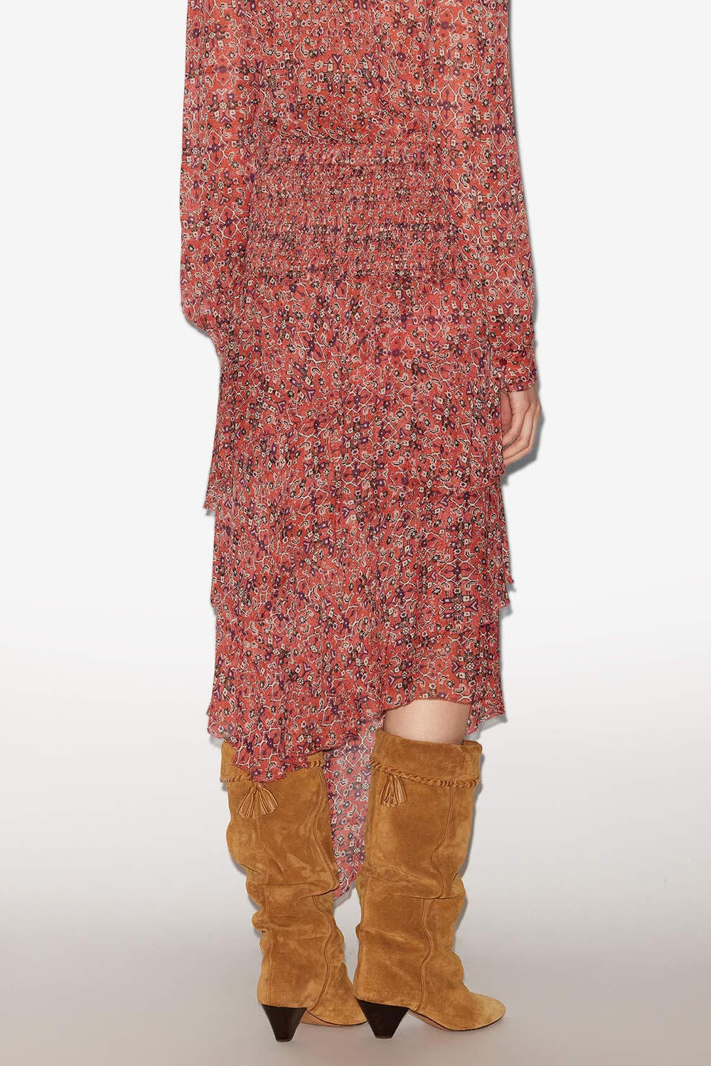 Jupe midi brigitte imprimée à volants - Orange - Woman - 4