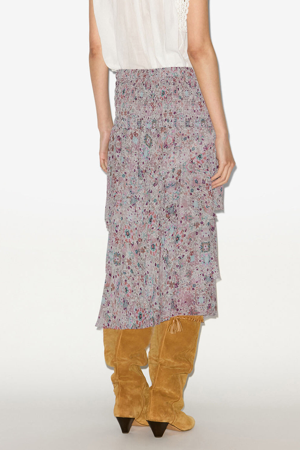 Jupe midi brigitte imprimée à volants - Écru - Woman - 3