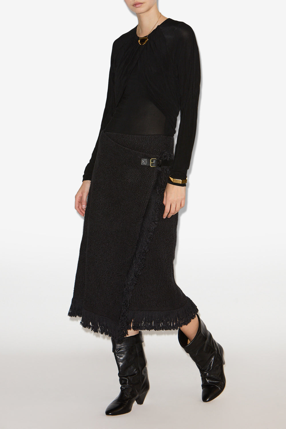 Jupe portefeuille galla en coton et lin - Noir - Woman - 2